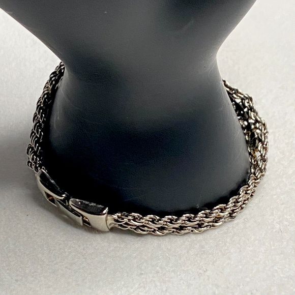 Silver Tone Double Chain Bracelet Sprial Strands Row Of Small Clear Rhinestones - Picture 2 of 11